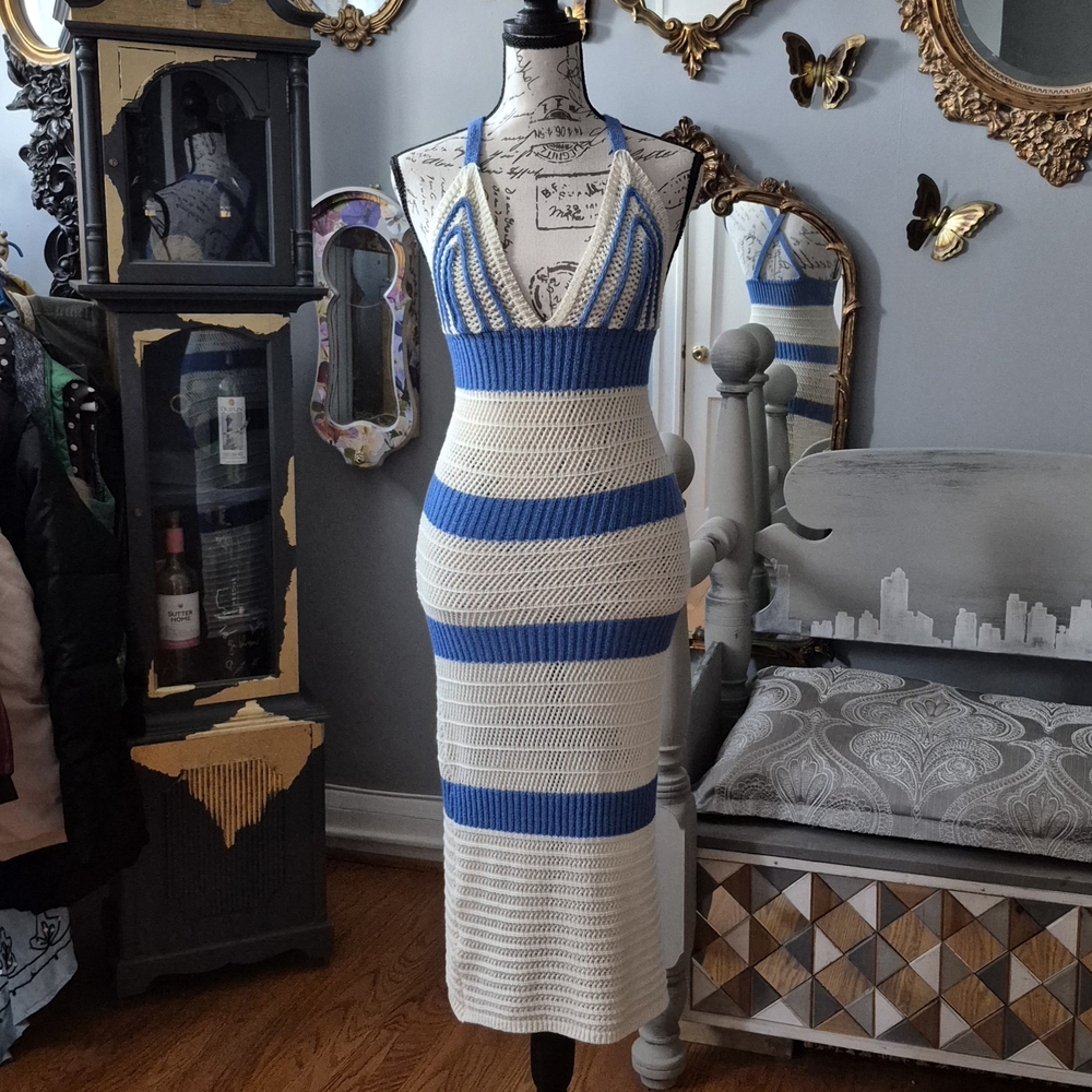 Greek Goddess Crochet Backless Summer Dress Small